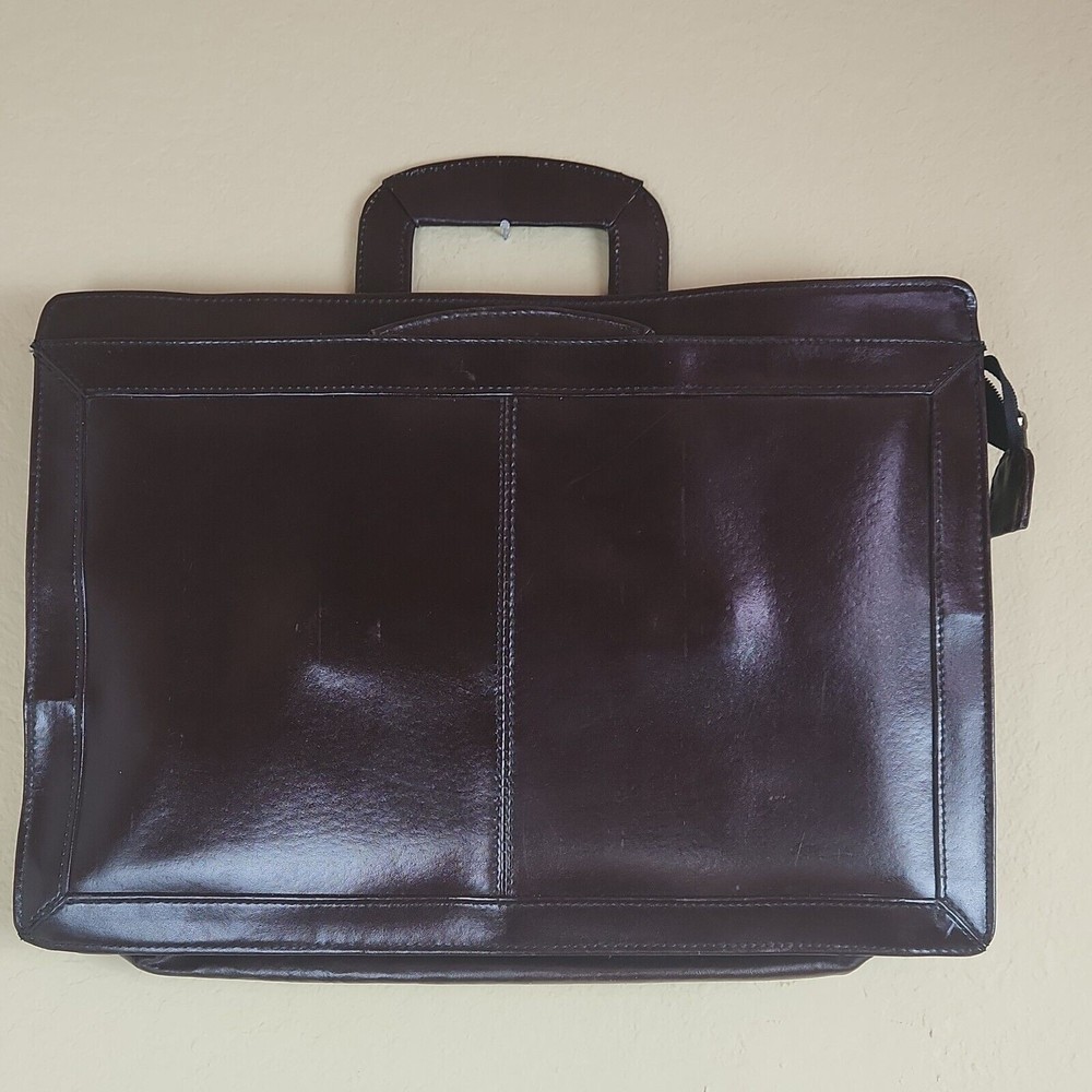 Vintage HIT Briefcase retractable with extra 4‎ pockets genuine leather brown